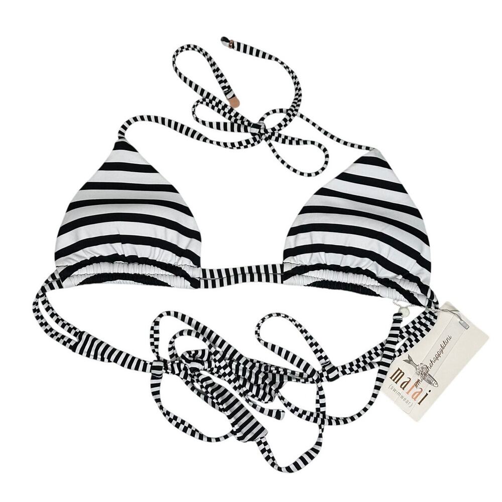 Malai NWT Sailor Stripe Triangle Bikini Top L Black White Triple Strap Nautical